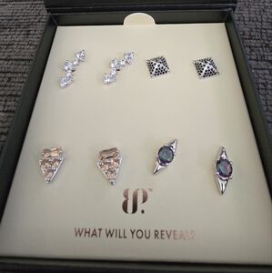 Silver and Black Stud Earrings Set